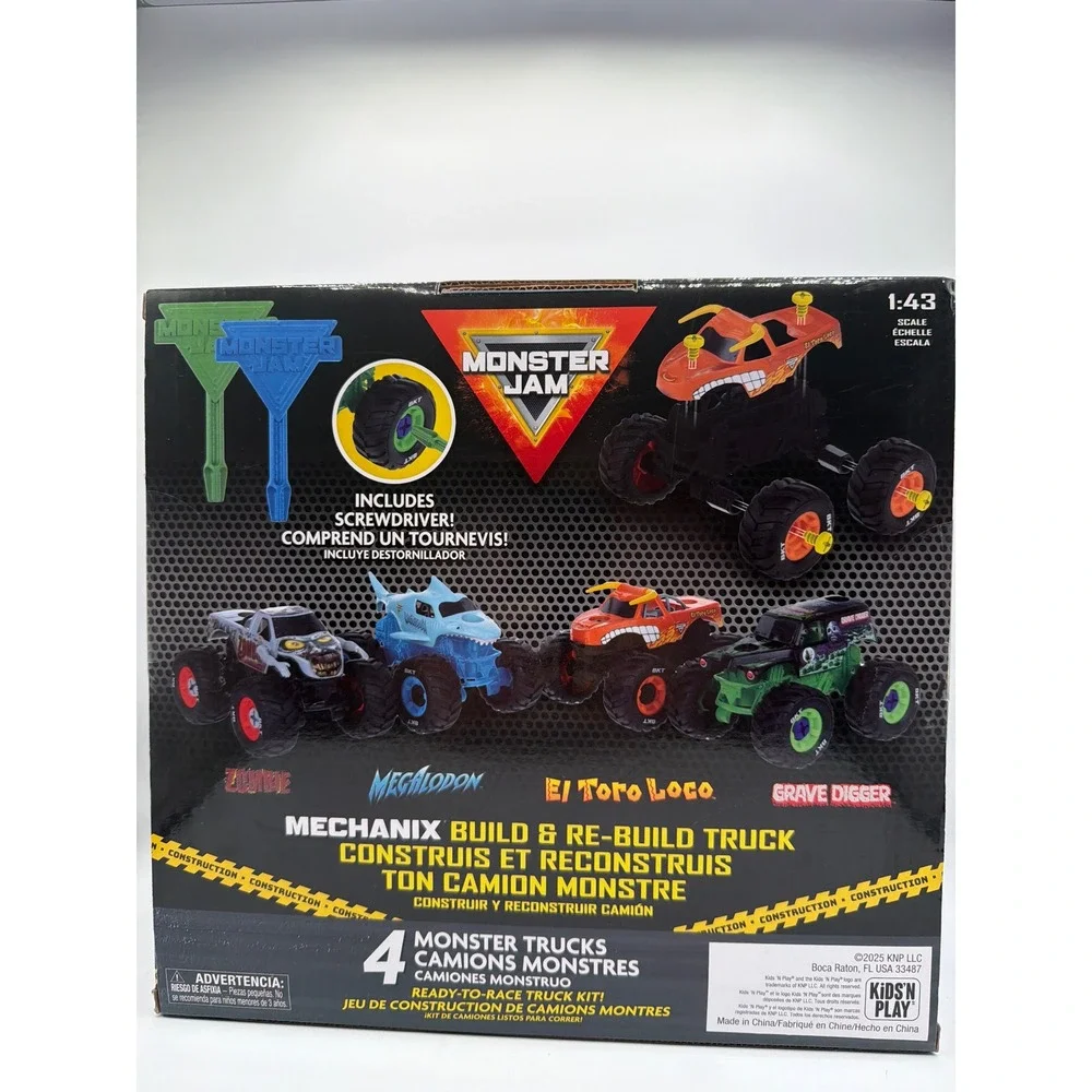 Monster Jam Mechanix 4-Pack Grave Digger El Toro Loco Zombie Megalodon 1:43